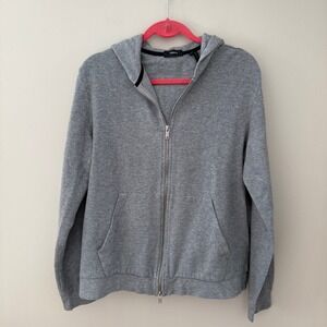 Theory Ridge Hoodie Mens Large Grey‎ Waffle Knit Full Zip Sweatshirt I1194524
